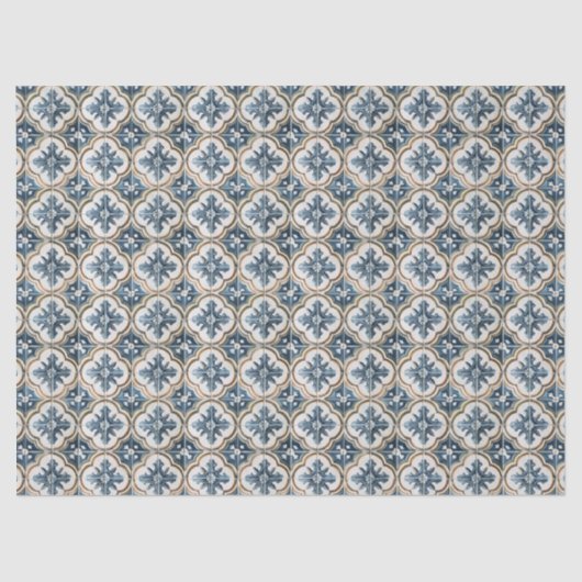 Mediterranean Spanish Tile Pattern Gold Blue Seidenpapier (Vorderseite)