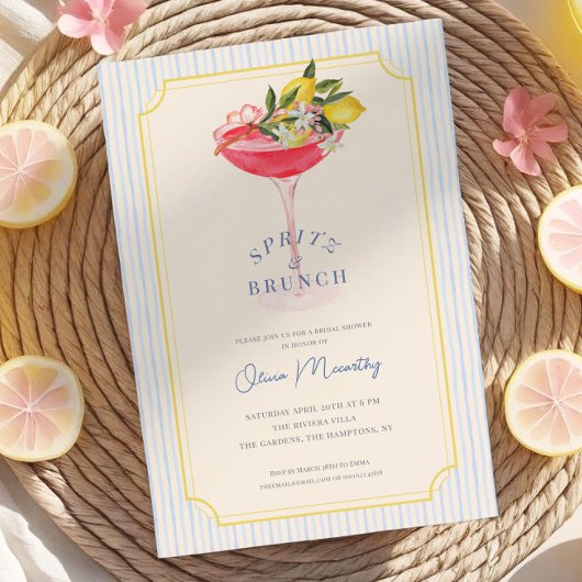 Mediterranean Spritz & Brunch Lemon Bridal Shower Einladung