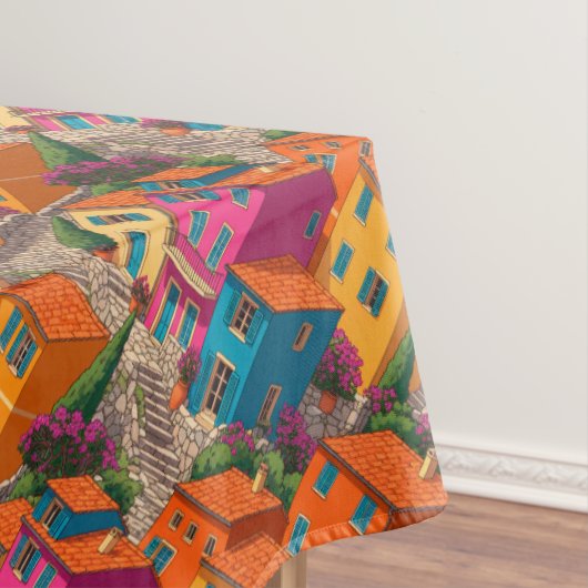 Mediterranean Streets — Colorful Houses Pattern Tischdecke (Beispiel)