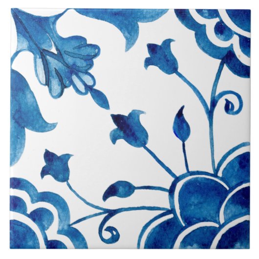 Mediterranean style Azur flower blue pattern Fliese (Vorderseite)