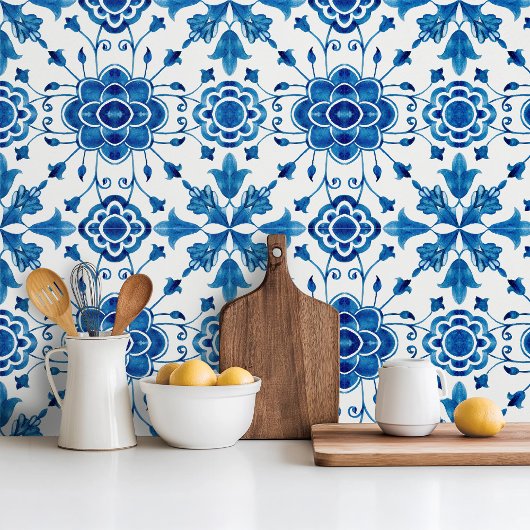 Mediterranean style Azur flower blue pattern Fliese