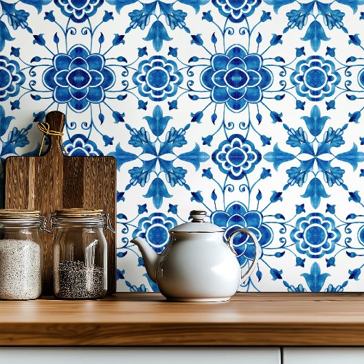 Mediterranean style Azur flower blue pattern Fliese
