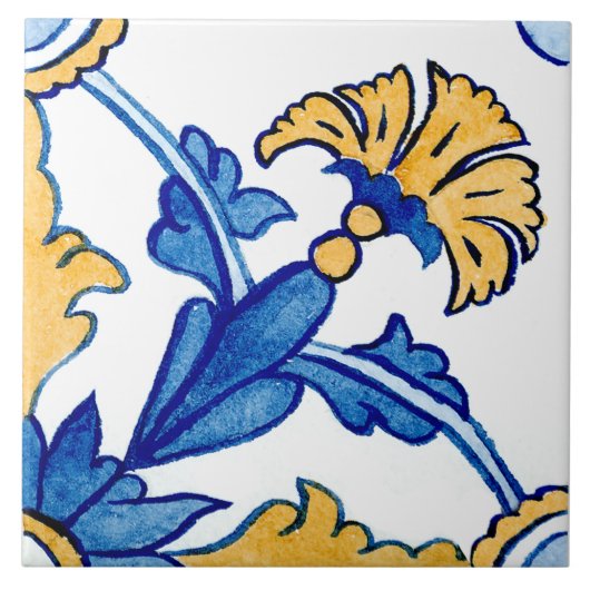 Mediterranean style Azur yellow blue big pattern Fliese (Vorderseite)