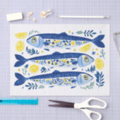 Mediterranean Summer Blue and Yellow Sardines Seidenpapier (Handwerk)