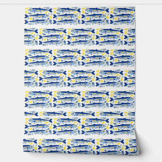 Mediterranean Summer Blue and Yellow Sardines Tapete