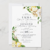 Mediterranean summer lemon bright blue Wedding Einladung (Vorderseite)