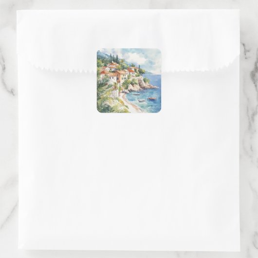 Mediterranean Summer Quadratischer Aufkleber (Tasche)
