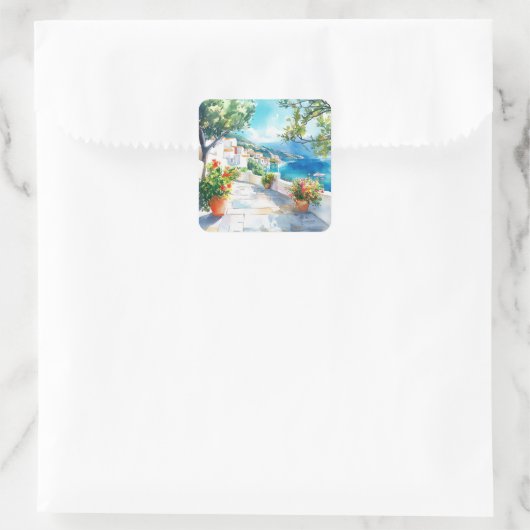 Mediterranean Summer Quadratischer Aufkleber (Tasche)