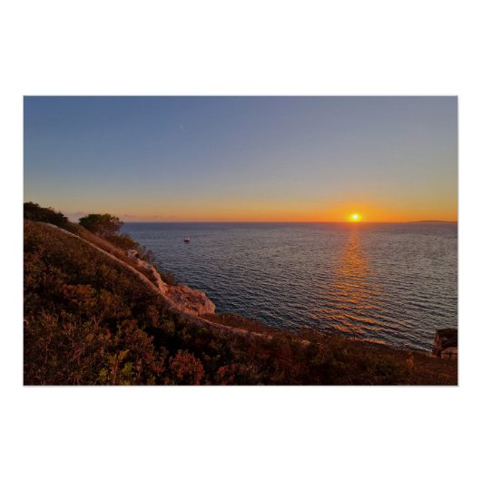 Mediterranean sunset with a boat  poster (Vorderseite)
