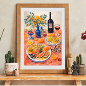 Mediterranean Table Still Life – Wine, Citrus Poster
