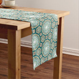 Mediterranean Teal Tile Pattern Mittelgroßer Tischläufer