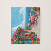 Mediterranean Terrace Ocean View Coastal Art Puzzle (Vertikal)