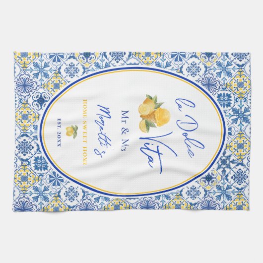 Mediterranean Tile Custom Newlywed Geschirrtuch (Horizontal)