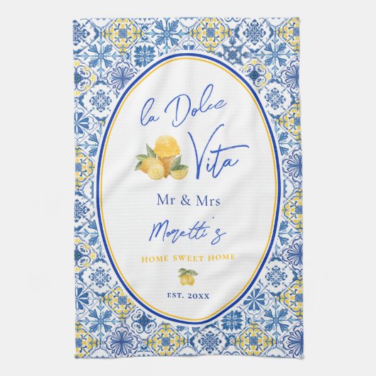 Mediterranean Tile Custom Newlywed Geschirrtuch (Vertikal)