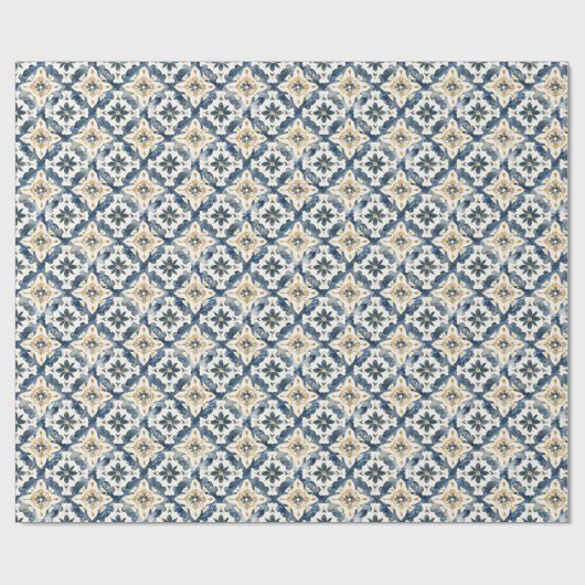 Mediterranean Tile Gift Wrap, Blue and Gold Geschenkpapier (Flach)