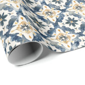 Mediterranean Tile Gift Wrap, Blue and Gold Geschenkpapier (Rolleneckpunkt)
