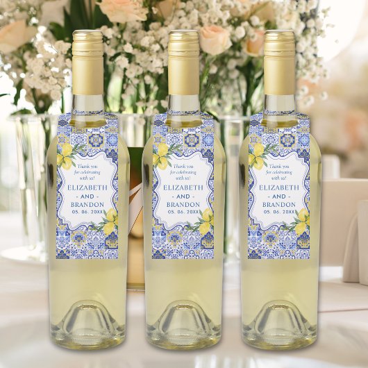 Mediterranean Tile & Lemon Elegance Wedding Flaschenanhänger
