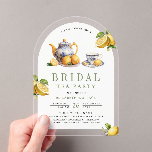 Mediterranean Tile Lemon Tea Party Bridal Shower Acryleinladungen (Insitu (Handheld))