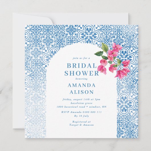 Mediterranean tile pattern Bridal Shower Einladung (Vorderseite)