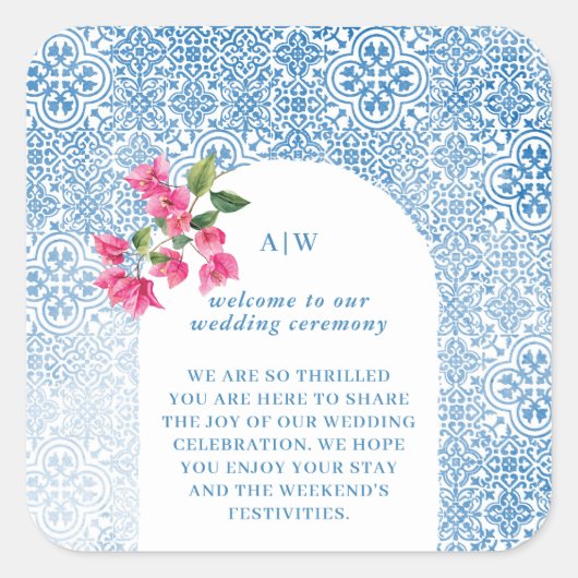 Mediterranean tile pattern quadratischer aufkleber (Vorderseite)