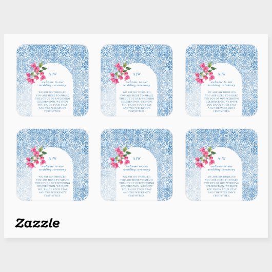 Mediterranean tile pattern quadratischer aufkleber (Blatt)