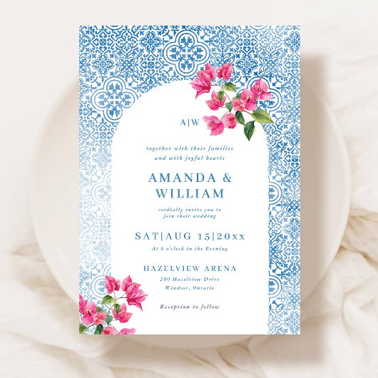 Mediterranean tile pattern Wedding Invitation Einladung