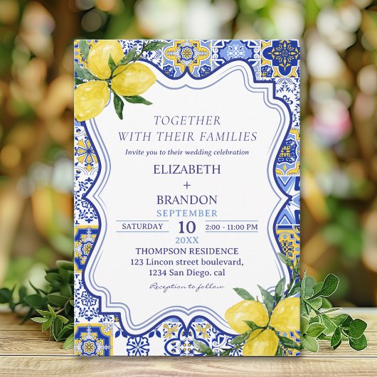 Mediterranean Tile Wedding with Lemons  Einladung