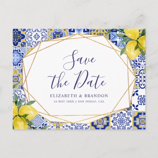 Mediterranean Tile Wedding with Lemons Postkarte (Vorderseite)