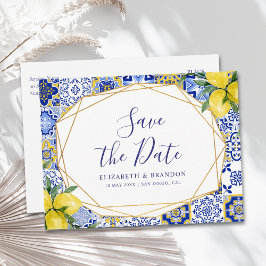 Mediterranean Tile Wedding with Lemons Postkarte