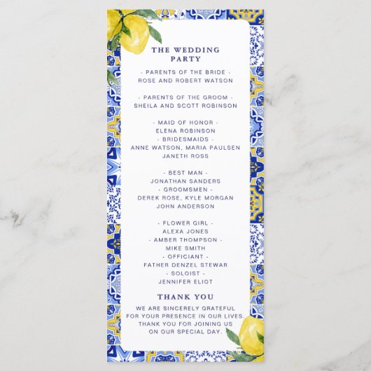 Mediterranean Tile Wedding with Lemons Programm (Rückseite)
