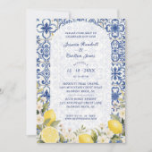 Mediterranean Tiles and Lemon Garland Wedding Einladung (Vorderseite)