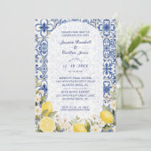 Mediterranean Tiles and Lemon Garland Wedding Einladung (Stehend Vorderseite)