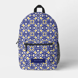 Mediterranean Tiles Blue & Yellow Pattern Bedruckter Rucksack