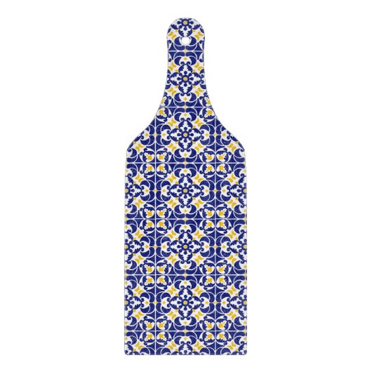 Mediterranean Tiles Blue & Yellow Pattern Schneidebrett (Vorderseite)