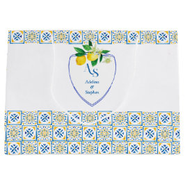 Mediterranean Tiles Italy Blue Wappen Lemon Weddin Große Geschenktüte
