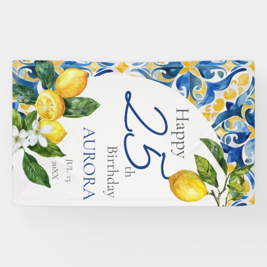 Mediterranean Tiles Lemon 25. Geburtstag Banner (Horizontal)