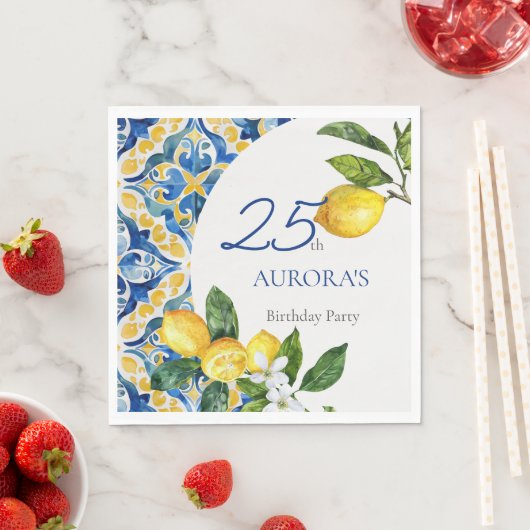 Mediterranean Tiles Lemon 25. Geburtstag Serviette (Beispiel)