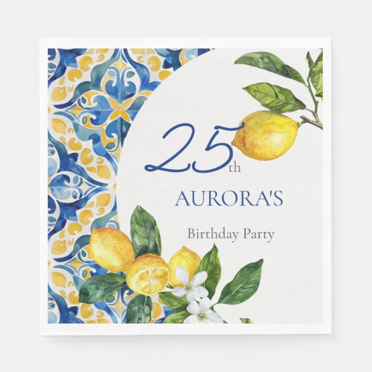 Mediterranean Tiles Lemon 25. Geburtstag Serviette (Vorderseite)