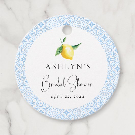 Mediterranean Tiles Lemon Brautparty Gevor Tag Geschenkanhänger (Vorderseite)