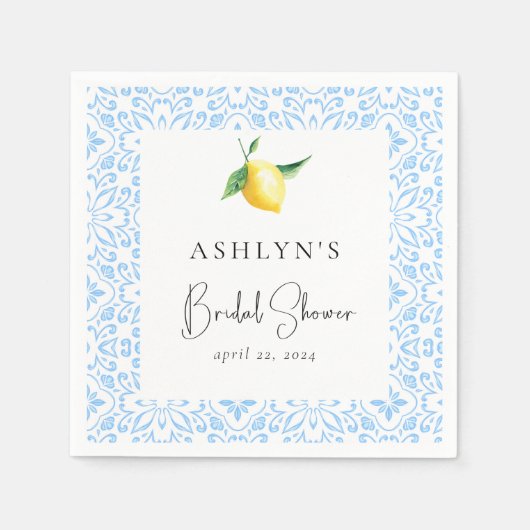 Mediterranean Tiles Lemon Brautparty Napkins Serviette (Vorderseite)