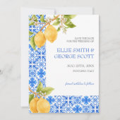 Mediterranean Tiles Lemon Citrus Italien Wedding Save The Date (Vorderseite)