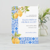 Mediterranean Tiles Lemon Citrus Italien Wedding Save The Date (Stehend Vorderseite)