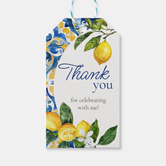 Mediterranean Tiles Lemon danke Ihnen zum Geburtst Geschenkanhänger (Vorderseite)