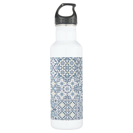 Mediterranean Tiles, Moroccan, Majolica, Azulejo Edelstahlflasche (Vorderseite)