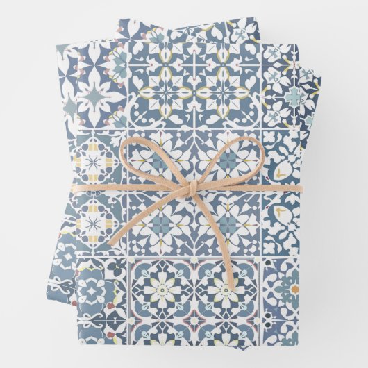 Mediterranean Tiles, Moroccan, Majolica, Azulejo Geschenkpapier Set (Beispiel)