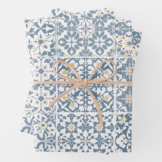 Mediterranean Tiles, Moroccan, Majolica, Azulejo Geschenkpapier Set (Beispiel)
