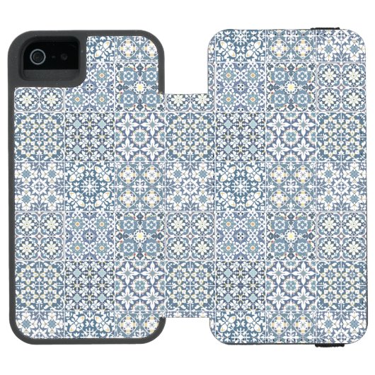 Mediterranean Tiles, Moroccan, Majolica, Azulejo Incipio iPhone Geldbeutel-Hülle (Folio Geöffnet)