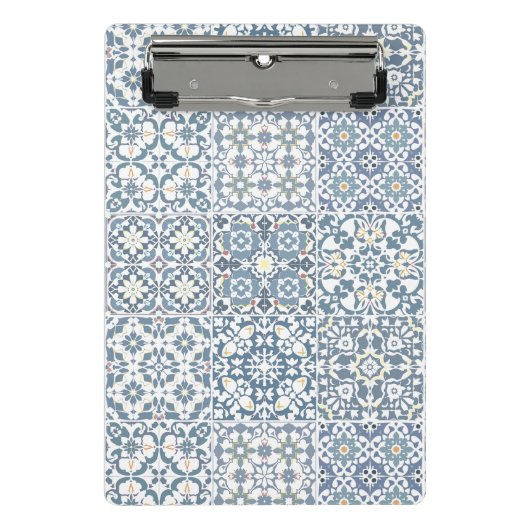 Mediterranean Tiles, Moroccan, Majolica, Azulejo Mini Klemmbrett (Vorderseite)