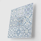 Mediterranean Tiles, Moroccan, Majolica, Azulejo Quadratische Wanduhr (Winkel)