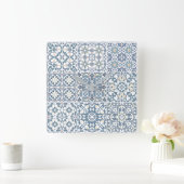 Mediterranean Tiles, Moroccan, Majolica, Azulejo Quadratische Wanduhr (Zuhause)